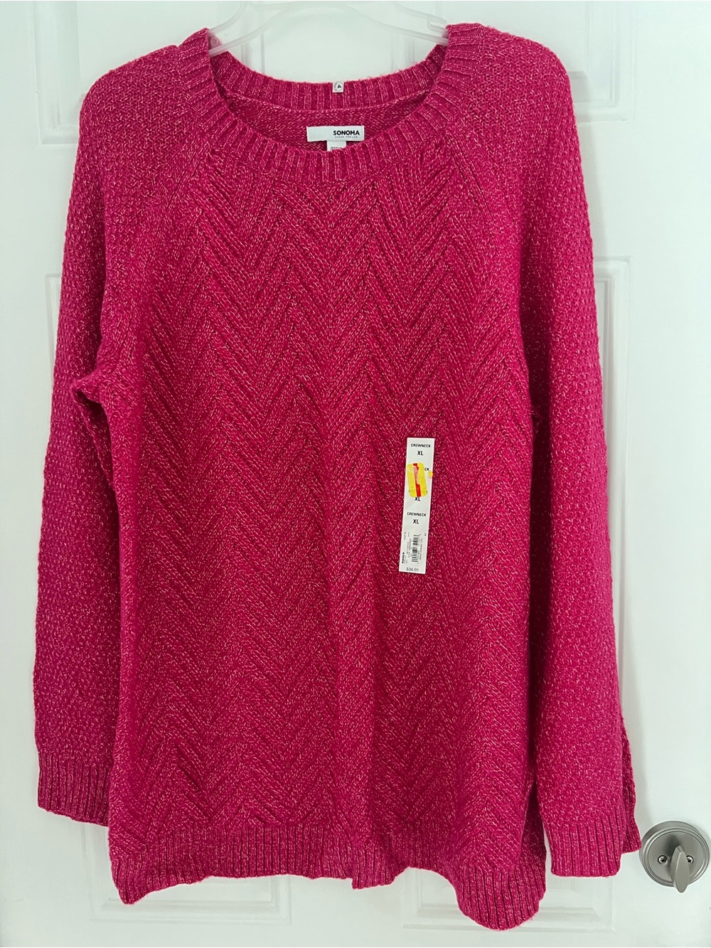 NWT Sonoma Goods For Life Women's Extra Large Hot Pink Crew Neck Sweater #517